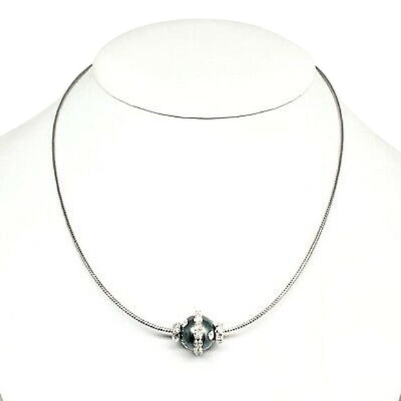 Diamond Tahitian Pearl Necklace 0.60 CT 14k Gold 13 mm Certified $4,950 915320 - Picture 1 of 8
